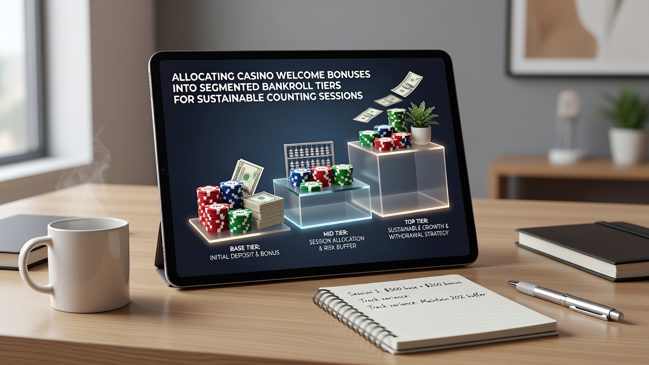 Darstellung segmentierter Bankroll-Tiers mit integrierten Casino-Boni für Blackjack-Sessions