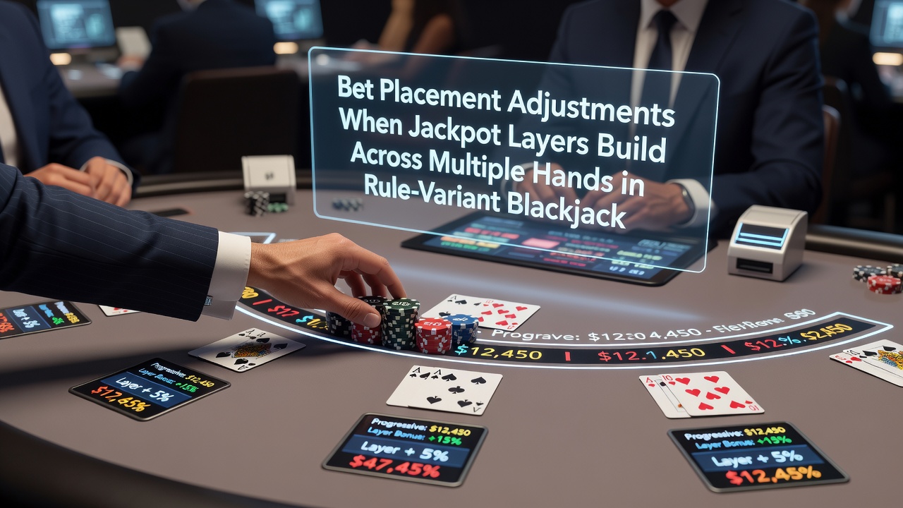 Detailansicht eines Blackjack-Spiels mit mehreren Händen und Jackpot-Anzeige während einer Runde