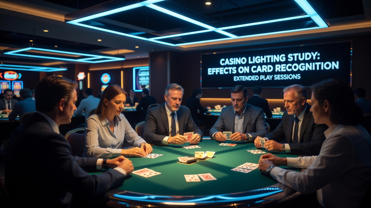 Casino-Beleuchtung über einem Blackjack-Tisch mit Karten und Chips unter warmem Licht