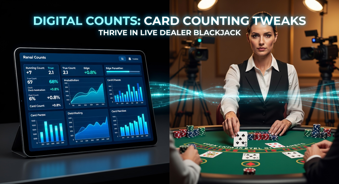 Live-Dealer-Blackjack-Tisch mit Karten und digitalem Interface, das Kartenzähl-Tools simuliert