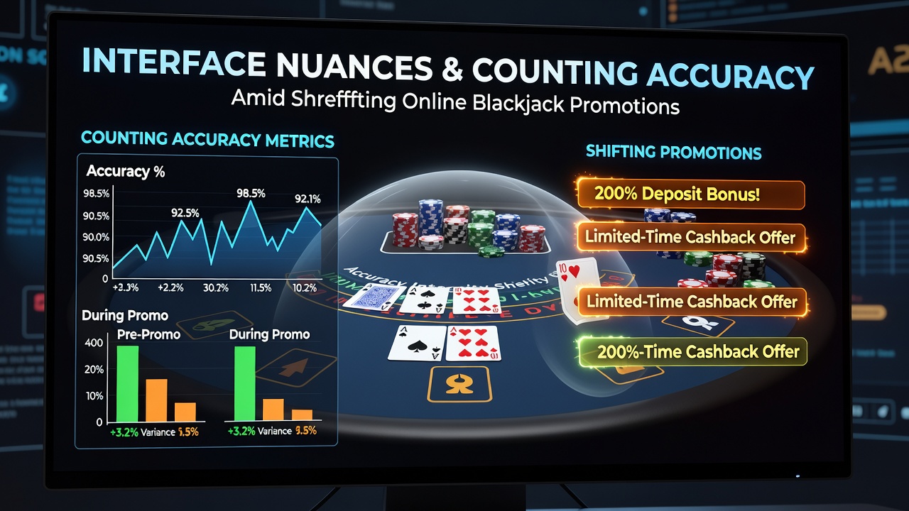 Online-Blackjack-Interface mit Zählhilfen und wechselnden Promotionsanzeigen