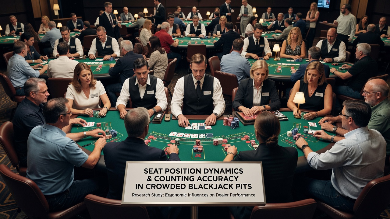 Detailansicht eines Blackjack-Pits mit Fokus auf Sitzanordnung und Kartenverteilung