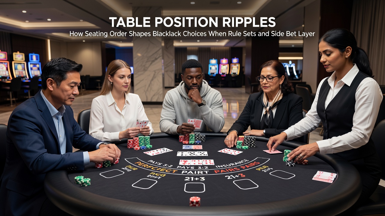 Detailansicht einer Blackjack-Session mit Fokus auf Sitzreihenfolge und Side-Bet-Anzeigen